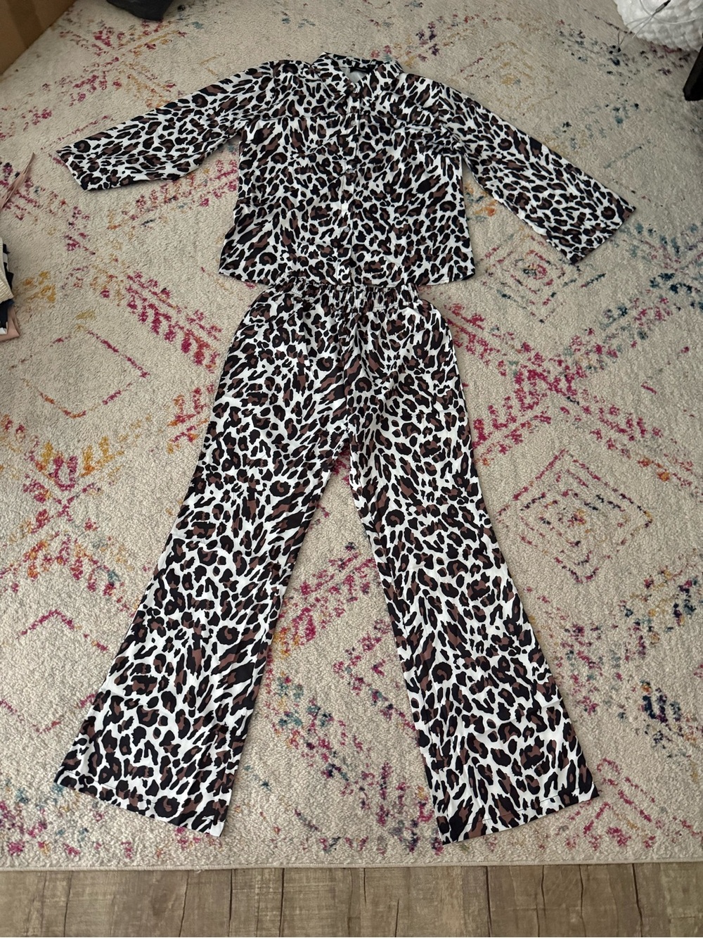 Leopard Print Wide-Leg Lounge Set - Brown/Black Animal Print